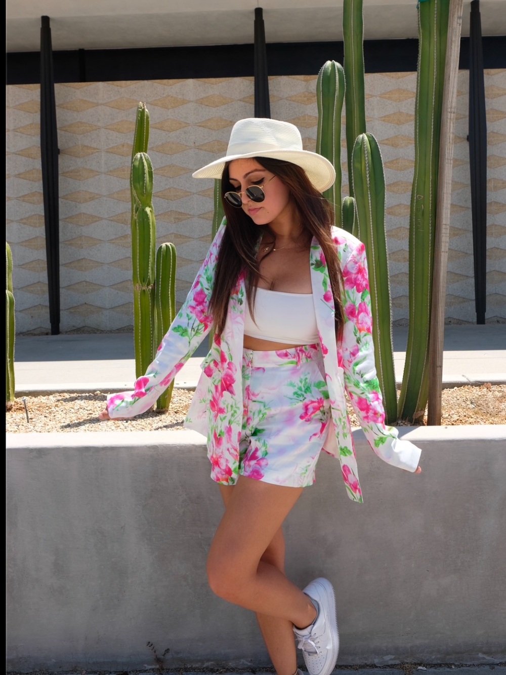 Marciano Floral Pink & Green Two-Piece Blazer Set